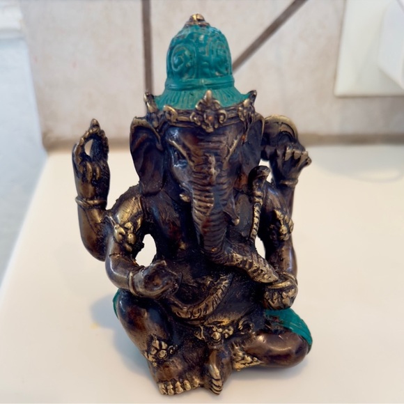 ⚜️Heavy Bronze Buddha Elephant God Ganesha - Turquoise Teal Accents - 5.5” tall! - Picture 10 of 12